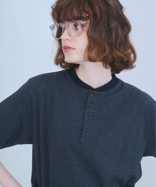 Zooodle ヘンリーネック tシャツ Border henley-neck T-shirt