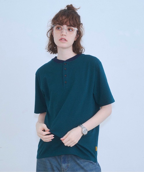 Zooodle ヘンリーネック tシャツ Border henley-neck T-shirt