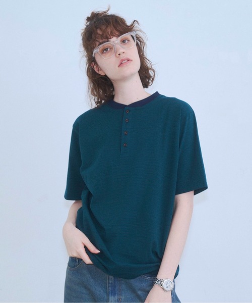 Zooodle ヘンリーネック tシャツ Border henley-neck T-shirt