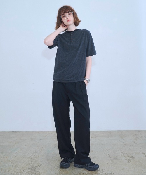 Zooodle ヘンリーネック tシャツ Border henley-neck T-shirt