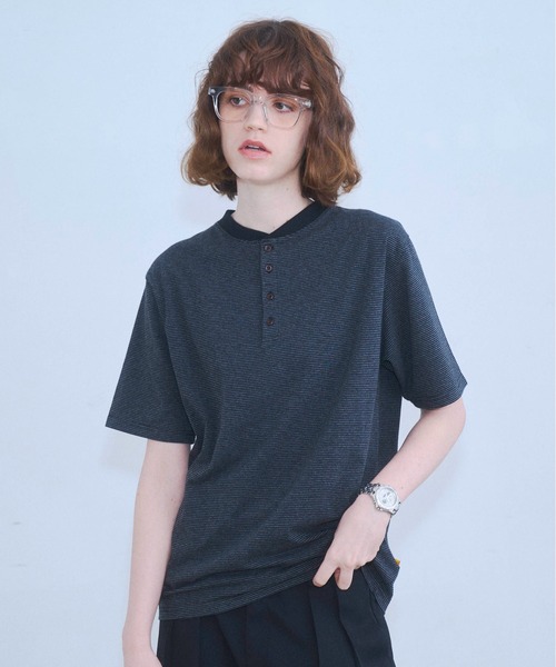 Zooodle ヘンリーネック tシャツ Border henley-neck T-shirt