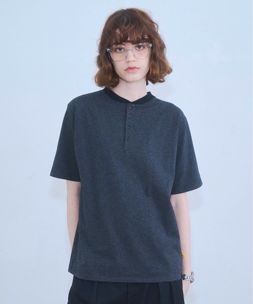 Zooodle ヘンリーネック tシャツ Border henley-neck T-shirt