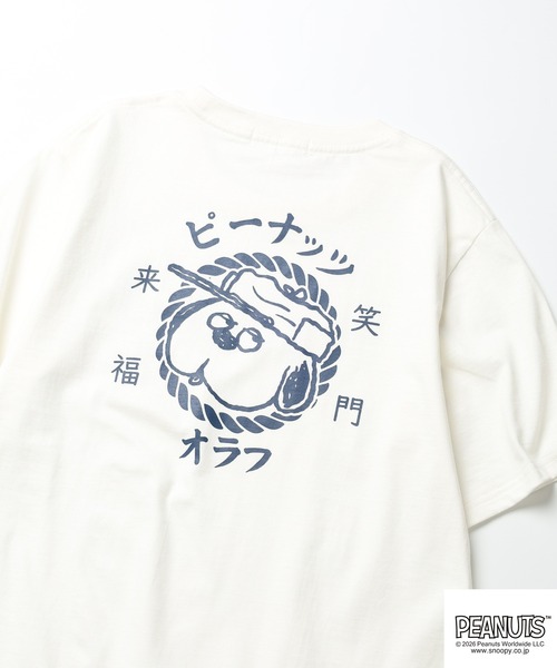 PEANUTS tシャツ 帆前掛け風オラフ柄プリント天竺Tシャツ 半袖