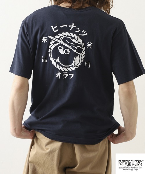 PEANUTS tシャツ 半袖 帆前掛け風オラフ柄プリント天竺Tシャツ 半袖