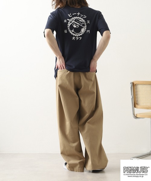 PEANUTS tシャツ 半袖 帆前掛け風オラフ柄プリント天竺Tシャツ 半袖