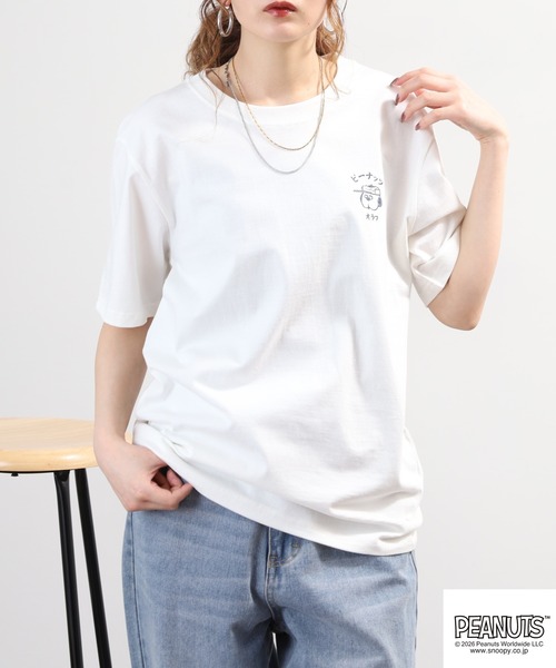 PEANUTS tシャツ 半袖 帆前掛け風オラフ柄プリント天竺Tシャツ 半袖