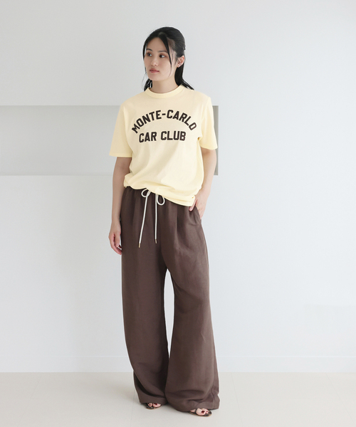 IENA（イエナ） tシャツ 半袖 BLACK フロッキーロゴプリントTシャツ