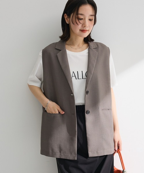 Ameri VINTAGE【美品】フレンチスリーブ☆ノーカラーベスト☆ジレ☆黒 Green Parks（グリーンパークス） ベスト ジレ メッシュフレンチ