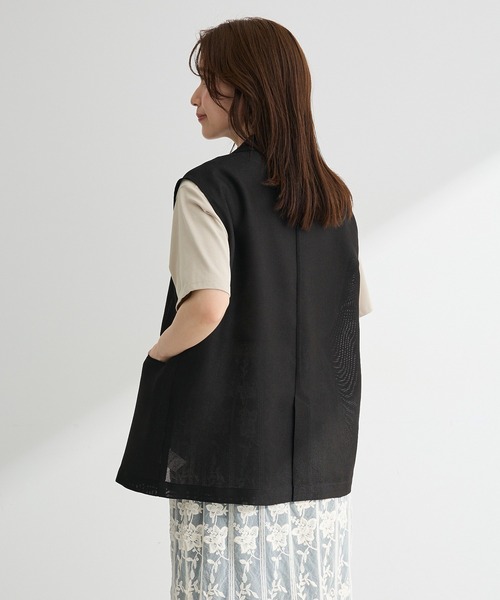 Ameri VINTAGE【美品】フレンチスリーブ☆ノーカラーベスト☆ジレ☆黒 Green Parks（グリーンパークス） ベスト ジレ メッシュフレンチ
