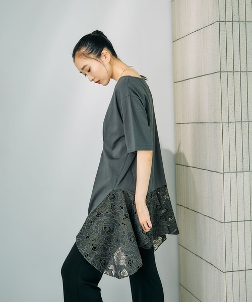 LEPSIM（レプシィム） tシャツ 半袖 イレヘムレースドッキング