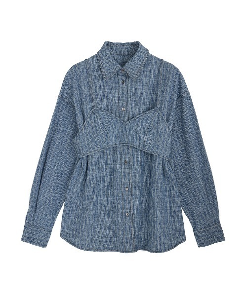 Ameri（アメリ） tシャツ BUSTIER SET OVER DENIM HICKORY SHIRT