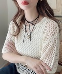 サマーニット ニット セーター メッシュ透かし...の詳細画像1
