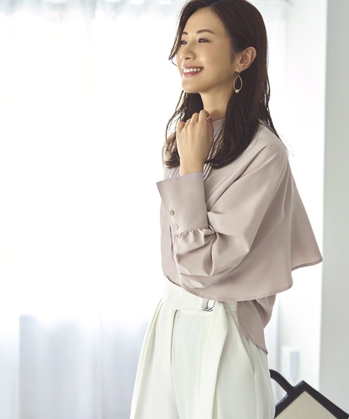 ブラウス シャツ 洗える ｜ バックケープバンドカラーシャツブラウス ｜ 長袖  バンドカラー トップス 体型カバー ケープ Ａライン レース オフィ RUIRUE BOUTIQUE ブラウス シャツ 洗える ｜ バックケープバンド