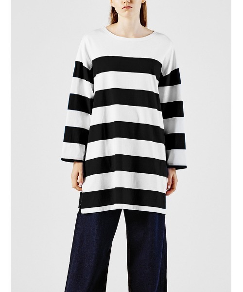 tシャツ MIDIUMISOLID ビッグボーダーチュニック レディース MIDIUMISOLID tシャツ ビッグボーダーチュニック レディース