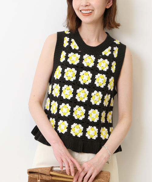 SLOBE IENA ニット グラニースクエアクロシェプルオーバー