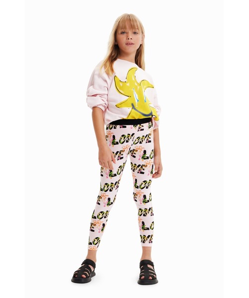 B0436/美品【S】デシグアル/レギンス/黒/綿/2枚セット 花柄 Desigual（デシグアル） レギンス Love 花柄レギンス キッズ