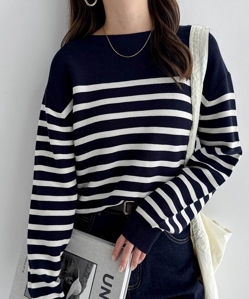 andme（アンドミー） ニット セーター ガーター編みボートネック長袖