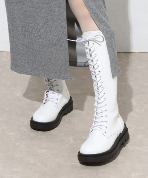 新品・タグ付き SNIDEL M ストラップフィットロングブーツ アイボリー snidel ストラップフィットロングブーツ