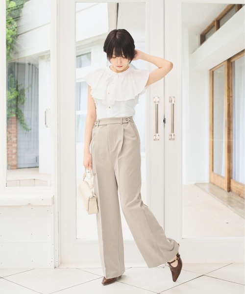 Olu. パンツ サイドボタンタックワイドパンツ レディース