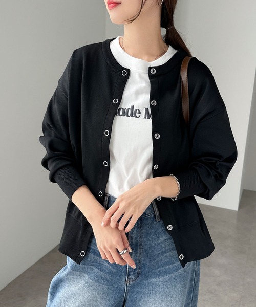 【美品】  L&#39;Appartement / アパルトモン | 2022AW | GOLD BUTTON V/N CARDIGAN 金ボタン ボーダー カーディガン | F | ブラック / ホワイト | レディース 美品】 L´Appartement / アパルトモン | 2022AW | GOLD BUTTON V