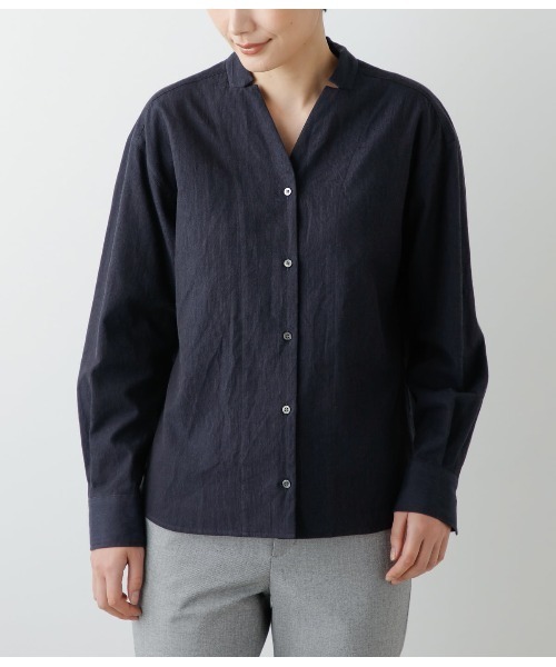 ブラウス シャツ コットンワッシャーピケ 刻み衿シャツ レディース NEWYORKER ブラウス シャツ コットンワッシャーピケ 刻み衿