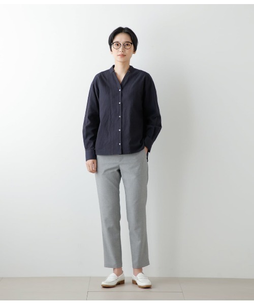 ブラウス シャツ コットンワッシャーピケ 刻み衿シャツ レディース NEWYORKER ブラウス シャツ コットンワッシャーピケ 刻み衿