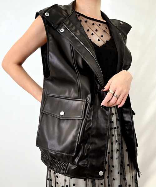 STYLEBLOCK ベスト ジレ フェイクレザーオーバーベスト