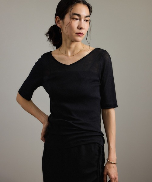 tシャツ nu=layerジェントルVネックシアーTシャツ レディース SALON adam et rope' tシャツ nu=layerジェントルVネックシアーT