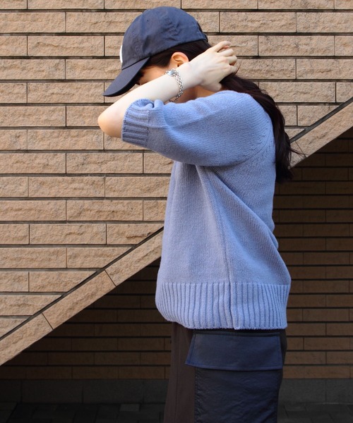 LONG SLIT HALF-SLEEVE KNIT – MEYAME