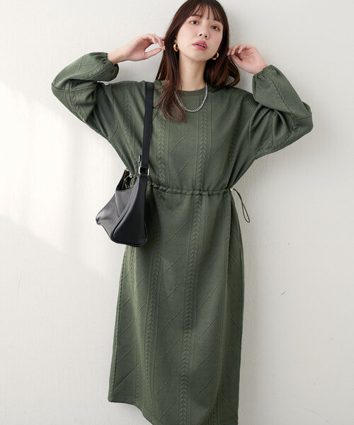natural couture ワンピース 「mamamo」ケーブルジャージードロスト