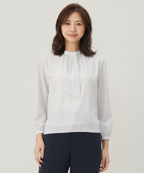 tシャツ 幾何プリント モックネック カットソー レディース tシャツ 幾何プリント モックネック カットソー レディース