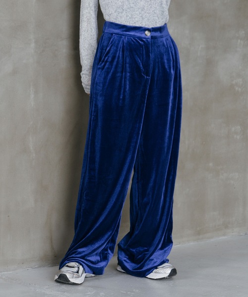 【極美品】ベロアレースパンツ / ブルー LIENCOEUR パンツ ベロアストレートパンツ レディース : ZOZOTOWN