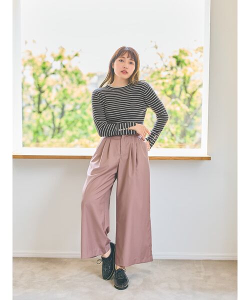 ハイウエストスリーボタンフレアワイドパンツ-short & regular