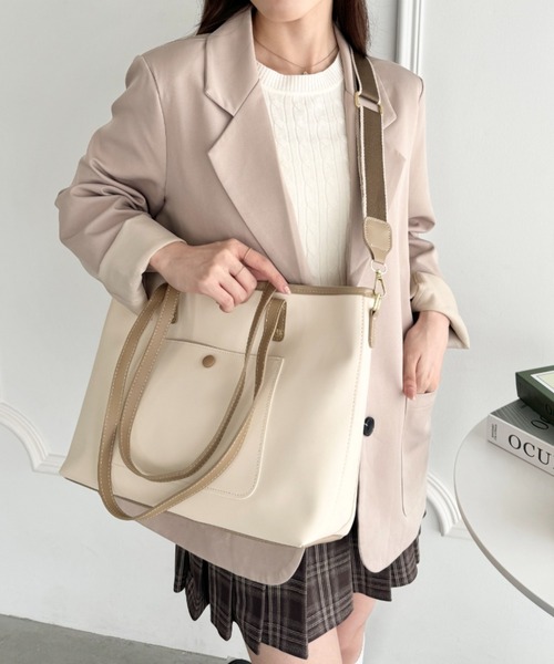 Loueme トートバッグ 「A4収納/自立/ジッパー開閉」仕切りポケットPU