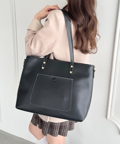 Loueme トートバッグ 「A4収納/自立/ジッパー開閉」仕切りポケットPU
