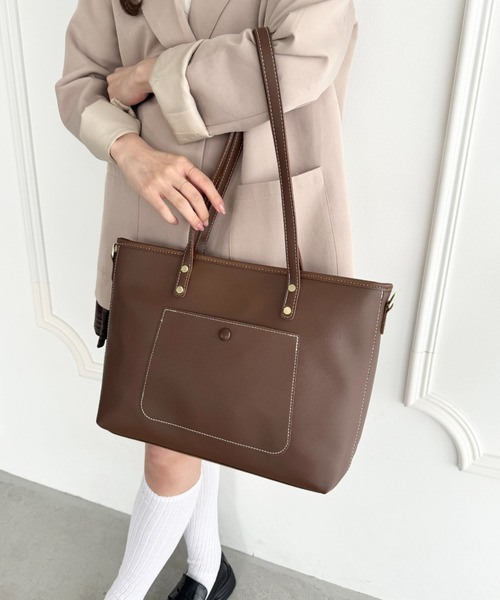 Loueme トートバッグ 「A4収納/自立/ジッパー開閉」仕切りポケットPU