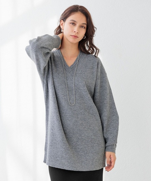 ニット セーター 「HEREIAM」マシンウォッシャブル可／チュニックミラノリブＶネックニット レディース HEREIAM ニット セーター 「HEREIAM」マシンウォッシャブル可