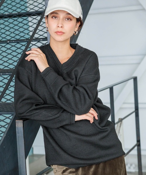 ニット セーター 「HEREIAM」マシンウォッシャブル可／チュニックミラノリブＶネックニット レディース HEREIAM ニット セーター 「HEREIAM」マシンウォッシャブル可