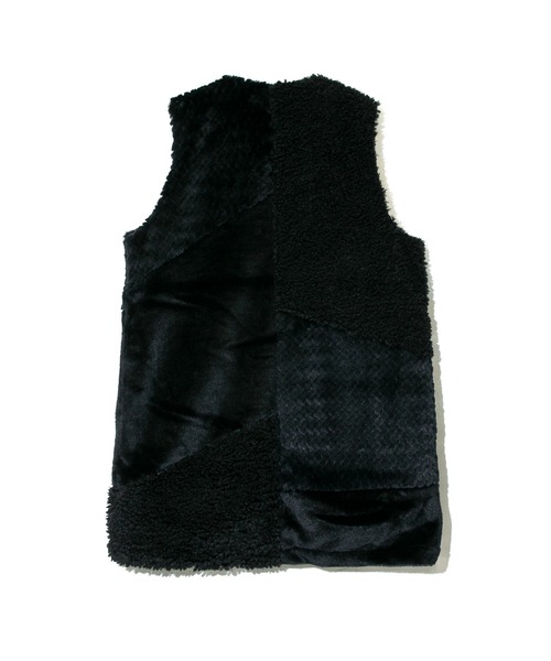 go slow caravan ボアファーMIXパッチワークコート　ブラック新品 go slow caravan｜ボアファーMIXパッチワークコート (WOMENS