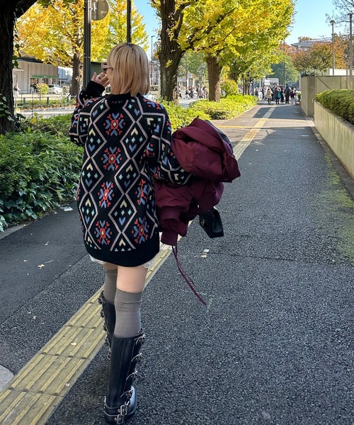 ニット セーター 謎柄BIGニットプルオーバー レディース Alley Tokyo ニット セーター 謎柄BIGニットプルオーバー