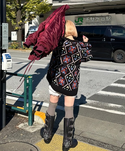 ニット セーター 謎柄BIGニットプルオーバー レディース Alley Tokyo ニット セーター 謎柄BIGニットプルオーバー