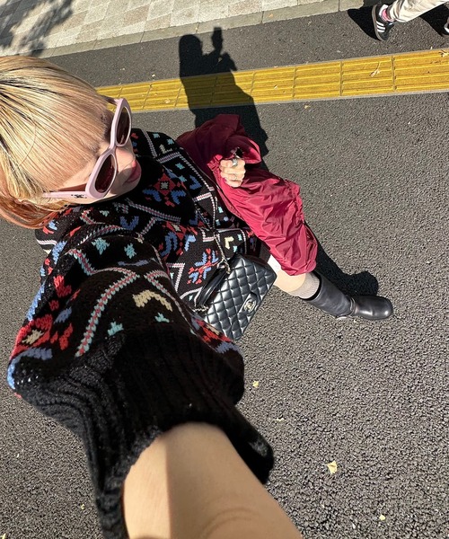 ニット セーター 謎柄BIGニットプルオーバー レディース Alley Tokyo ニット セーター 謎柄BIGニットプルオーバー
