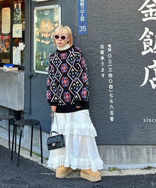 ニット セーター 謎柄BIGニットプルオーバー レディース Alley Tokyo ニット セーター 謎柄BIGニットプルオーバー
