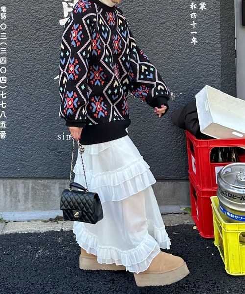 ニット セーター 謎柄BIGニットプルオーバー レディース Alley Tokyo ニット セーター 謎柄BIGニットプルオーバー