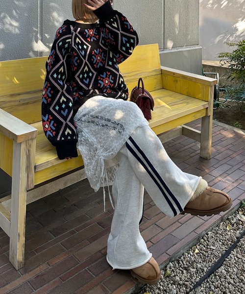 ニット セーター 謎柄BIGニットプルオーバー レディース Alley Tokyo ニット セーター 謎柄BIGニットプルオーバー