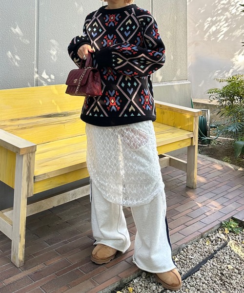 ニット セーター 謎柄BIGニットプルオーバー レディース Alley Tokyo ニット セーター 謎柄BIGニットプルオーバー