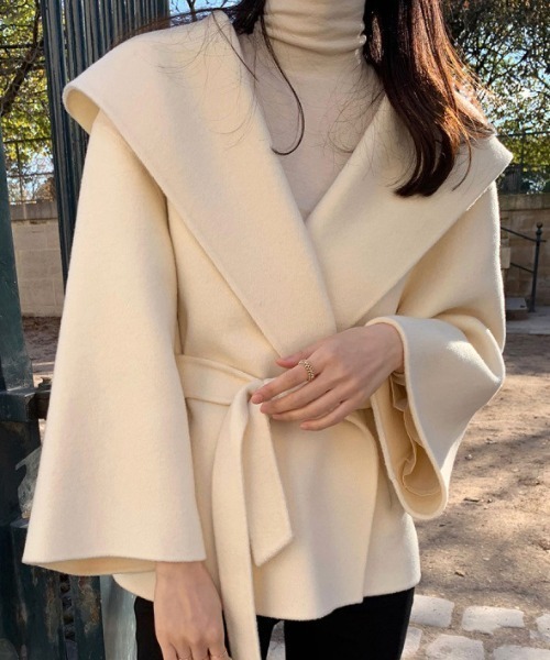 大人可愛い ミディ丈 コート 2色 ゆったり袖 ビッグカラー a lot of love アウター ビッグカラー ローブ風ミディ丈コート
