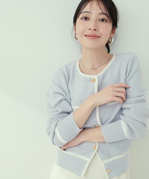 natural couture カーディガン バイカラー金釦カーデ レディース