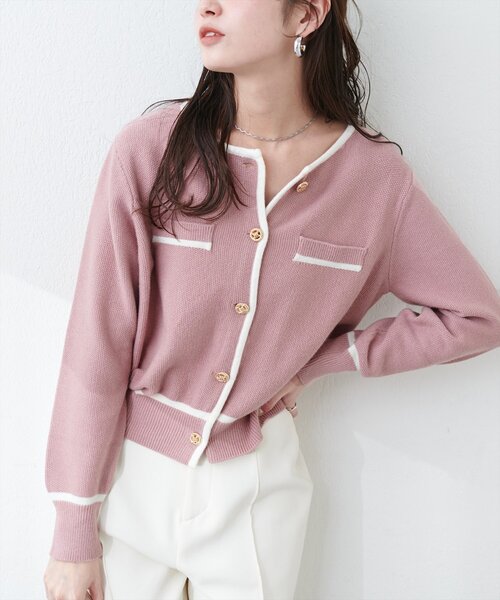 natural couture カーディガン バイカラー金釦カーデ レディース