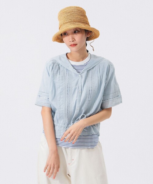 BEAMS BOY ブラウス シャツ ヴィンテージ レース ショートシャツ